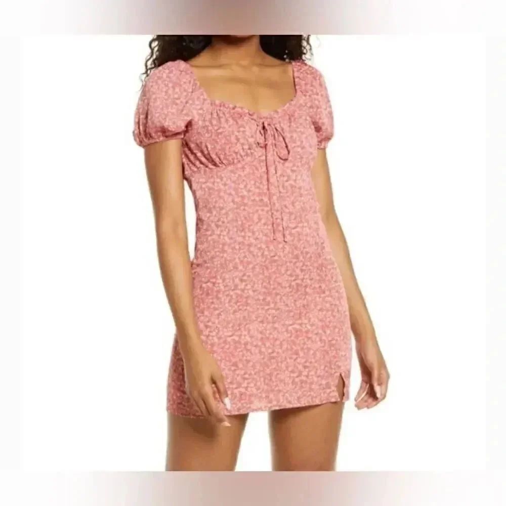 Nordstrom BP Ditsy Floral Lined Tie Front Minidress Pink  Multicolor SZ M